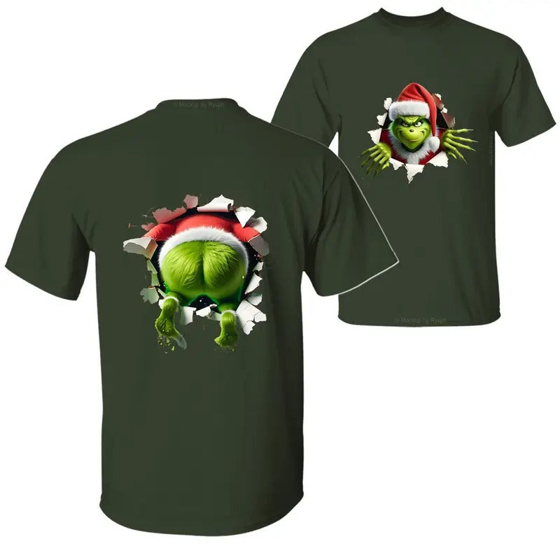 Christmas Movie Character Green Guy The Grin Through Hole Trendy Christmas Season 2 Sided Graphic Printed Unisex Classic...