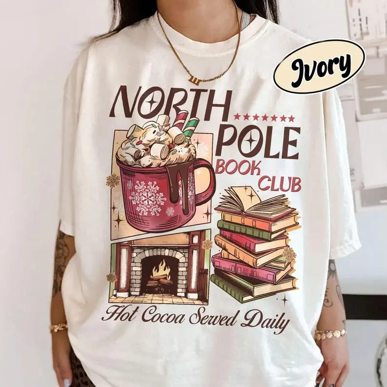 Christmas North Pole Book Club  Shirt, Bookish Christmas T Shirt, Shirt For Book Lover, Holiday Bookish Gift Shortsleeve...