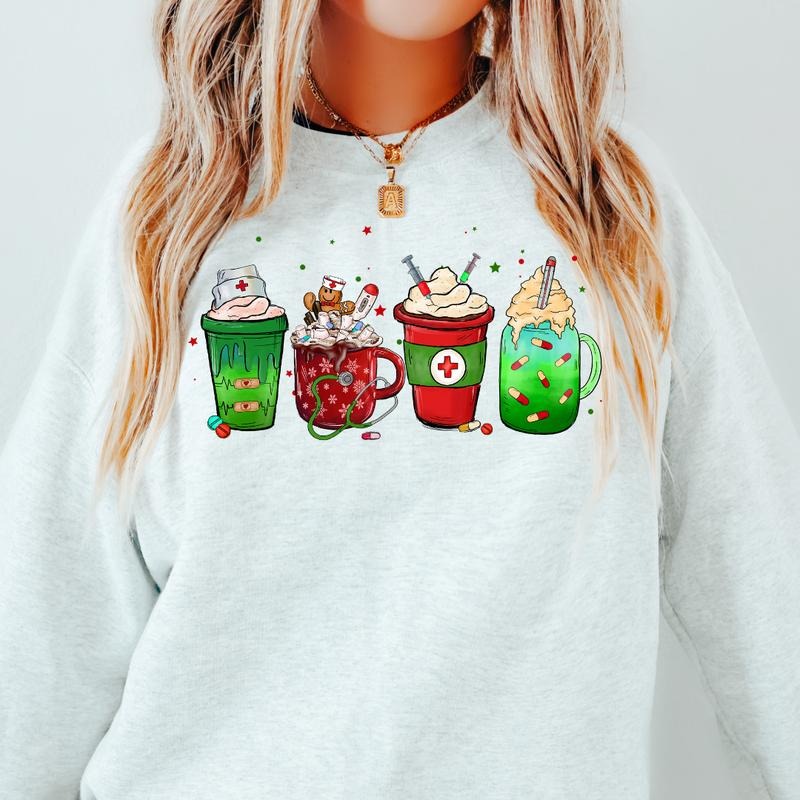 Christmas Nurse Coffee Crewneck Sweatshirt Crewneck Sweatshirt Unisex Fit Causal Sweatshirt for Christmas Womenswear...