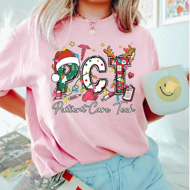 Christmas PCT T-shirt for Women, Christmas Gift for PCT, PCT Nurse Shirt, Patient Care Tech Tee Hoodie, Sweatshirt