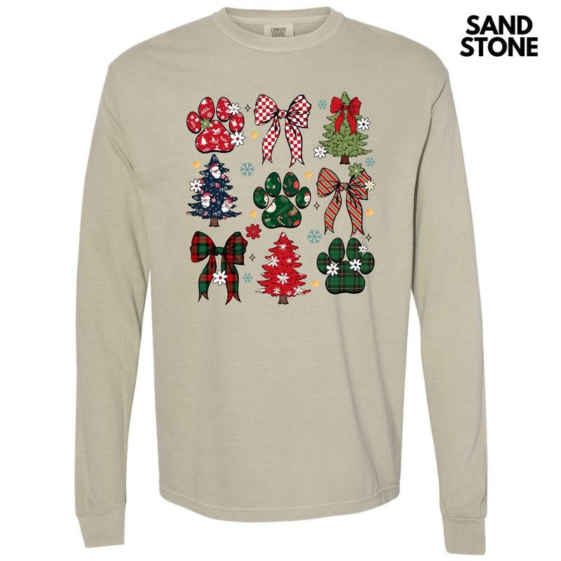 Christmas Paws Collage Long Sleeve Comfort Colors T-Shirt 'NLB' Hoodie, Sweatshirt | HypeCrazeTee.com