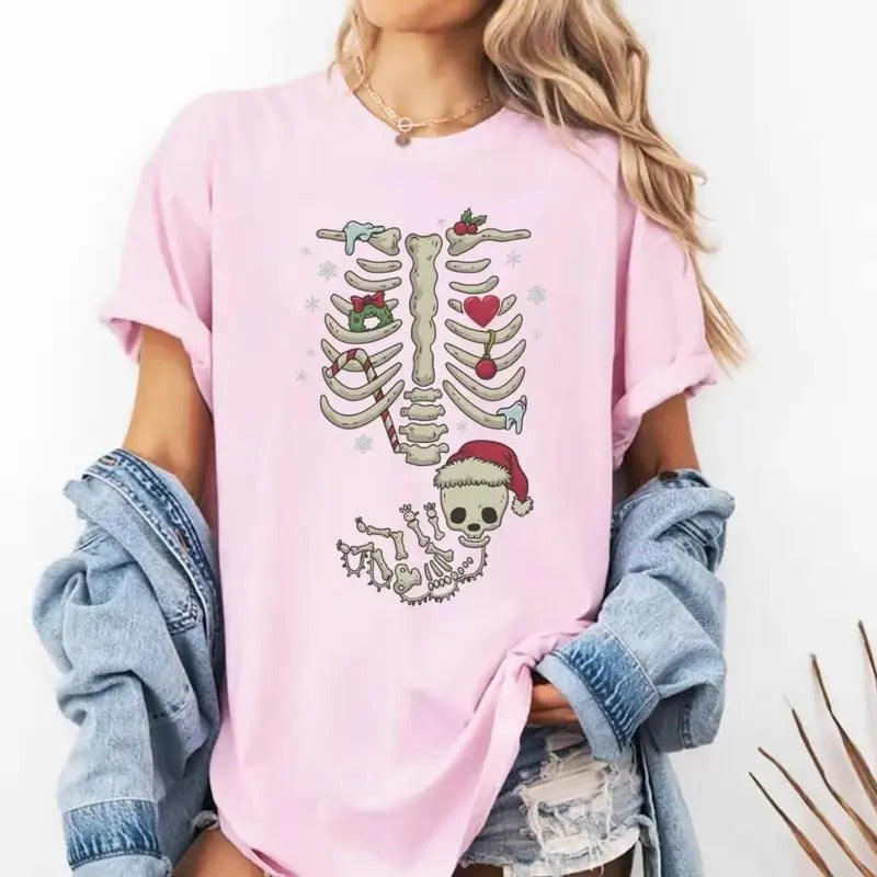 Christmas Pregnancy Announcement Shirt, Maternity Christmas Shirt, Skeleton Baby Reveal Christmas Pregnancy Shirt Mom to...