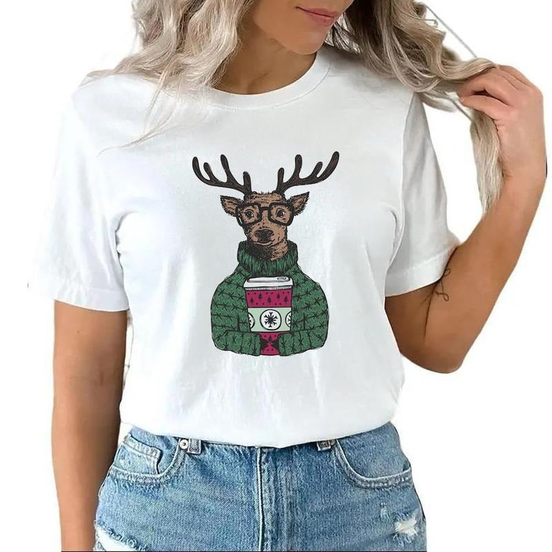 Christmas Reindeer Funny Cute T-shirt Sweatshirt, Christmas Coffee Hoodie, Coffee Lover Gift, Christmas Holiday Party...
