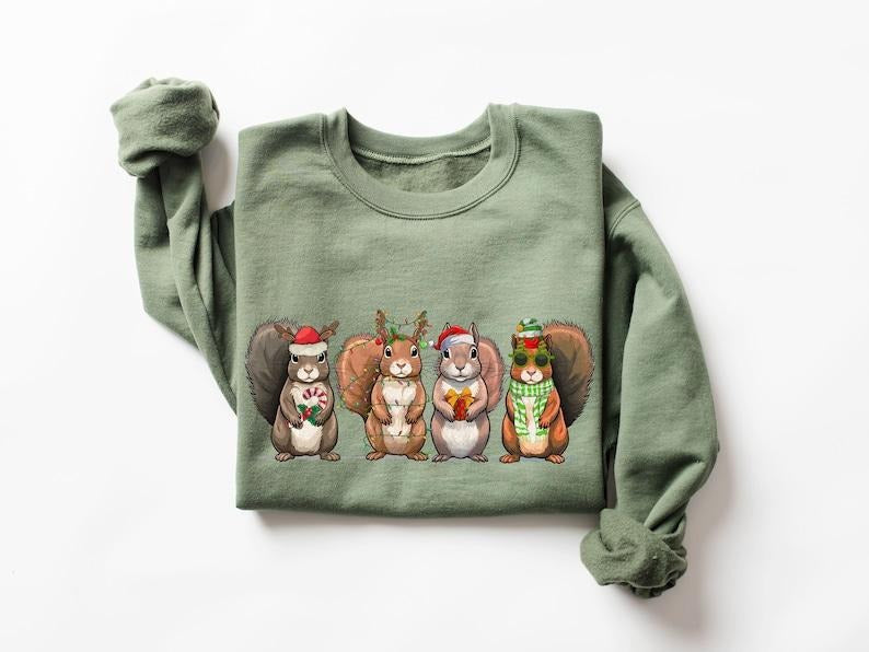 Christmas Squirrel Lights Sweatshirt,Christmas Sweatshirt,Funny Christmas Animals Sweater, Christmas Gifts, Squirrel...
