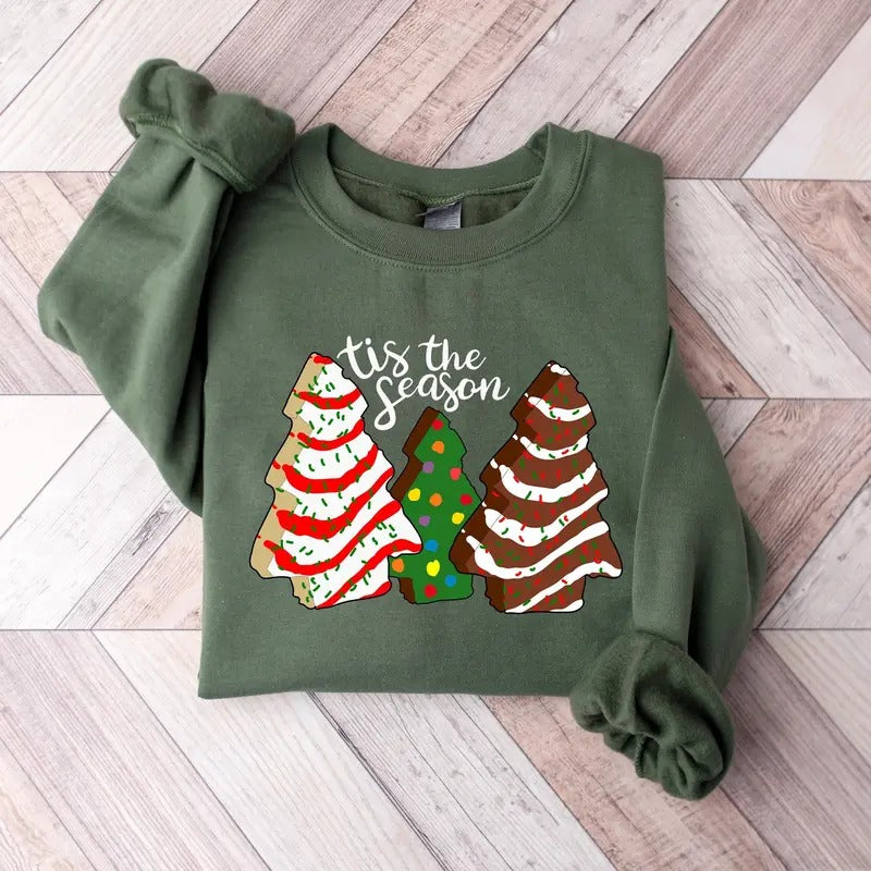 Christmas Sweatshirt for Women, Christmas Tis The Season Sweatshirt, Christmas Cake Tree Shirt, Christmas Sweater,...