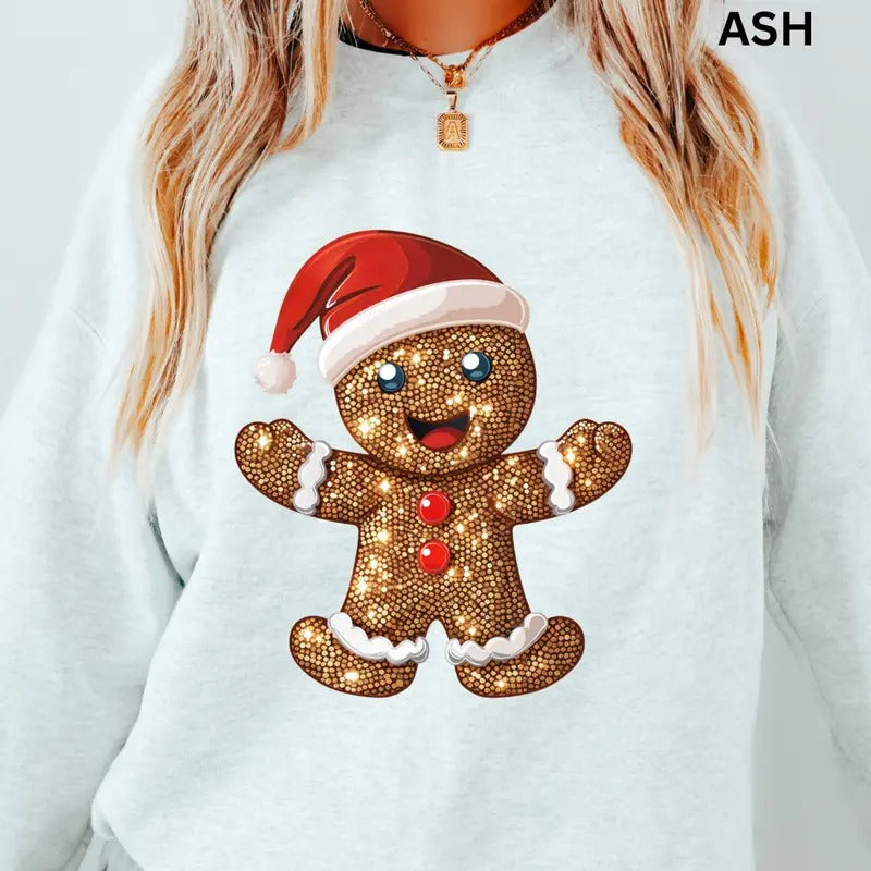 Glitter Faux Gingerbread Man Cookie Retro Casual Cotton Womenswear T-Shirts, Hoodie, Sweatshirt