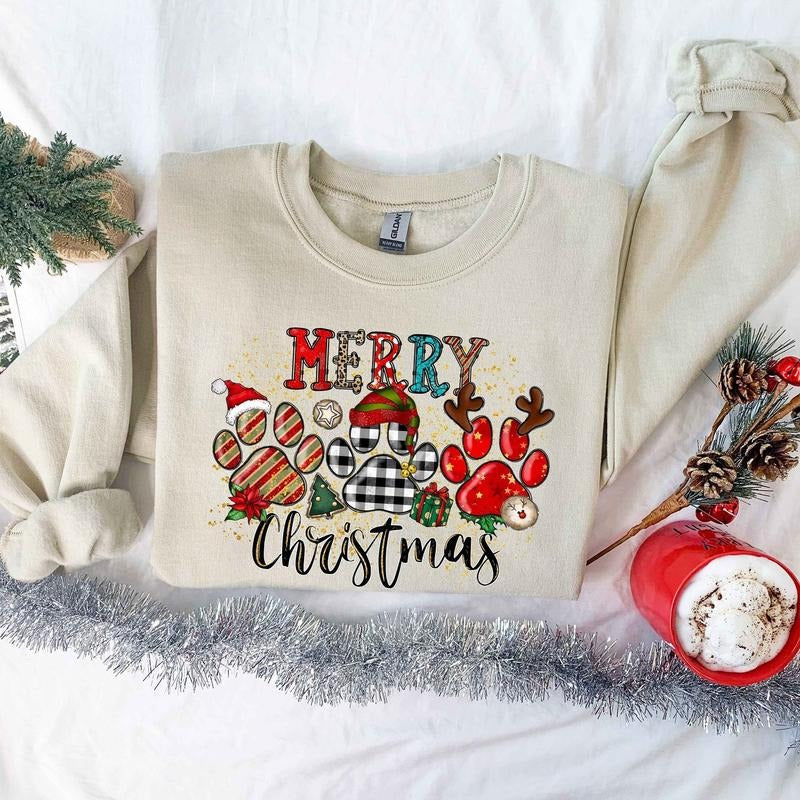 Christmas Sweatshirt,Christmas Dogs Sweatshirt,Dog Mom Shirt,Christmas Dogs Sweatshirt,Dogs paws Sweatshirt,Puppies...