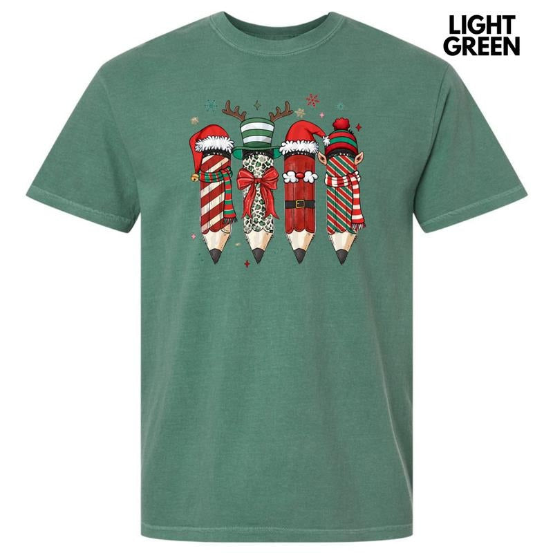 Christmas Teacher Pencils Comfort Colors T-Shirt Hoodie, Sweatshirt | HypeCrazeTee.com