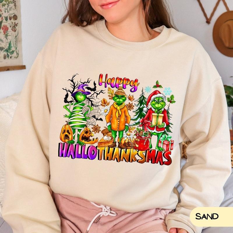 Christmas Thanksgiving Griench Sweatshirt, Funny Shirt, Christmas Hoodie, Happy HalloThanksMas Sweatshirts, Happy...
