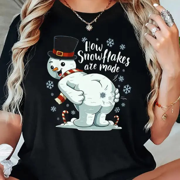 Christmas Themed T-Shirt, "How Snowflakes are Made" Print, Cotton Tshirt, Casual Round Neck Short Sleeve Top, ...