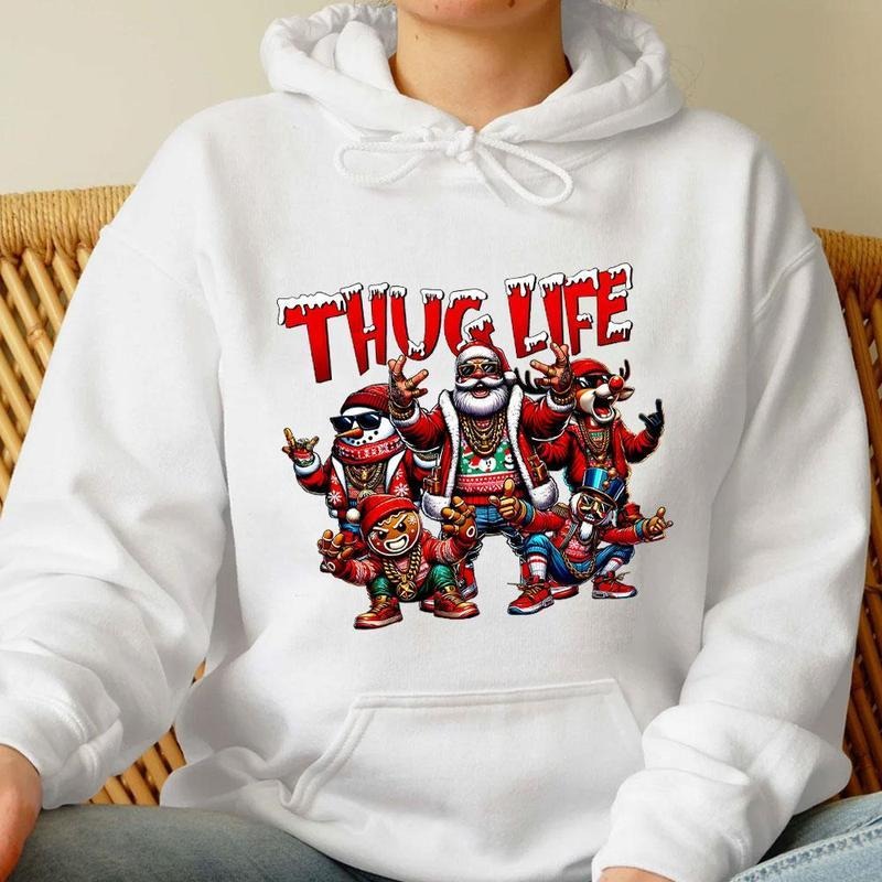 Christmas Thuglife Hoodie Sweatshirt, Christmas Characters Shirt, Graphic Tee, Unisex Short Sleeve Tee | HypeCrazeTee.com