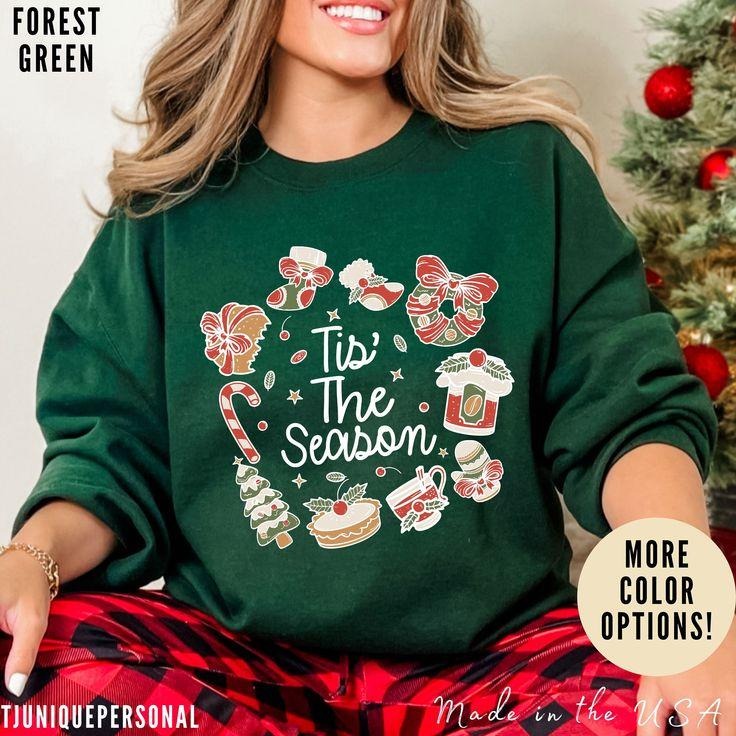 Christmas Tis The Season Sweatshirt, Merry Christmas Shirt, Christmas Tree Cake Sweater, Women Christmas, Christmas Cake...