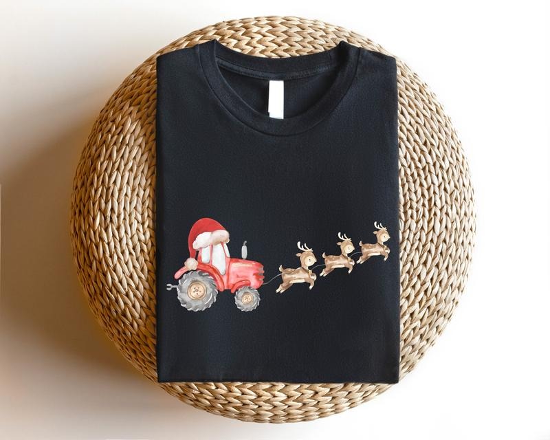 Christmas Tractor Shirt, Reindeer Watercolor T-shirt, Christmas Gift Shirt For Farmer, Christmas Holiday Tee, Farm...
