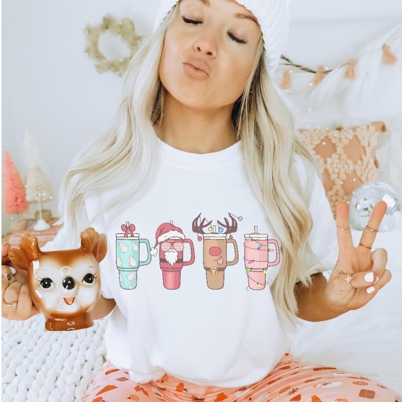 Christmas Tumbler T-Shirt Xmas Cups Tshirt Holiday Fun Tee Tumbler Cup T-Shirt Hot Coco Tshirt Top Womenswear Hoodie,...