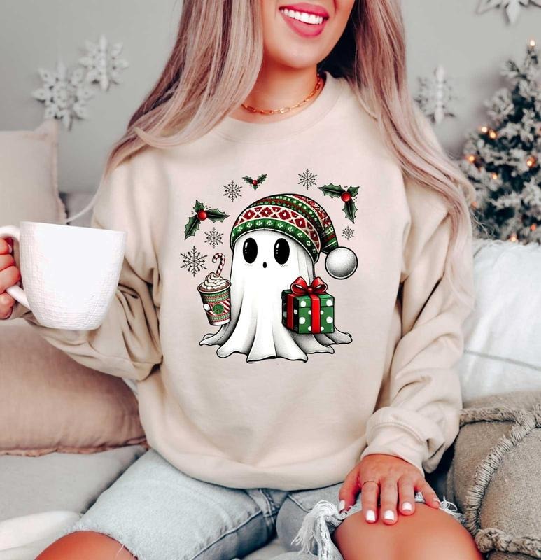 [Christmas Unisex Shirt] Ghost Santa Christmas Sweatshirt, Christmas Ghost Gift, Holiday Gift, Xmas Gift, Christmas...