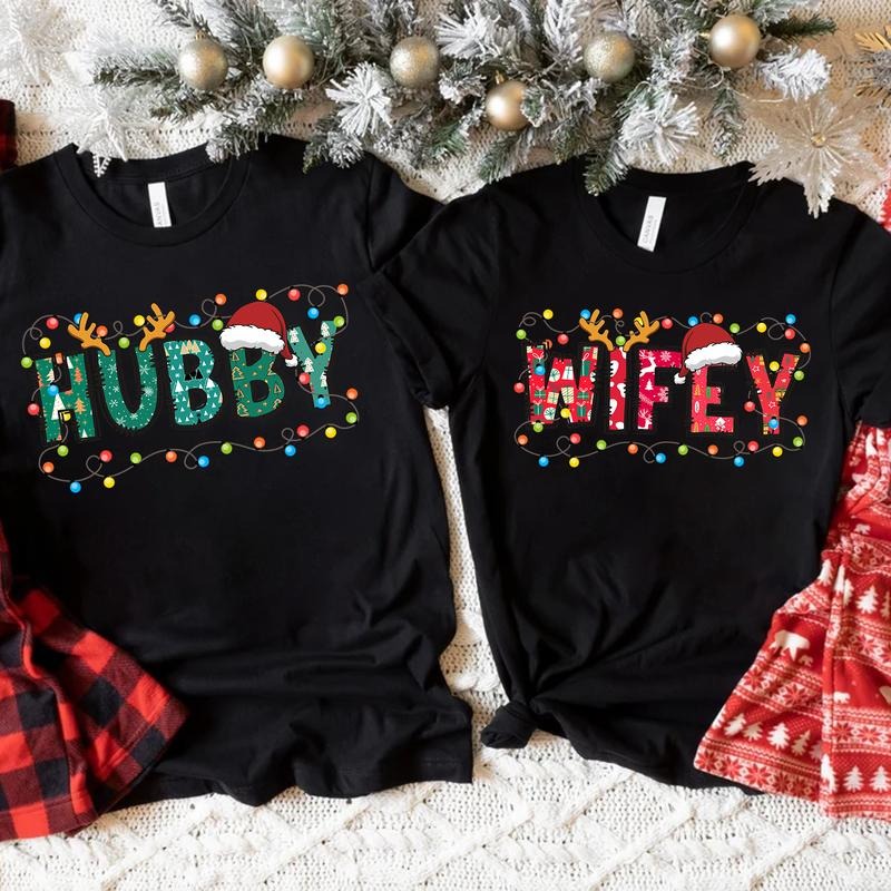 Christmas Wifey Hubby T-shirt, Christmas Family Shirt, Matching Christmas Shirt for Couple, Holiday Wife and Husband Tee,...
