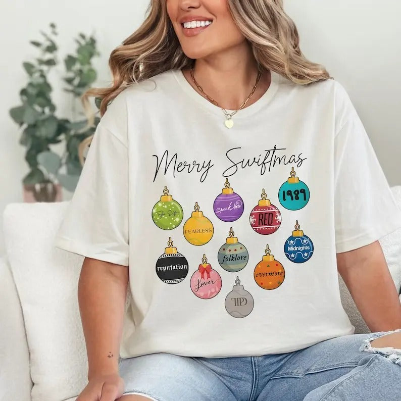 TI Svvift Inspired Shirt Merry Svviftmas Album Baubles Sublimation Cotton T-Shirts, Hoodie, Sweatshirt