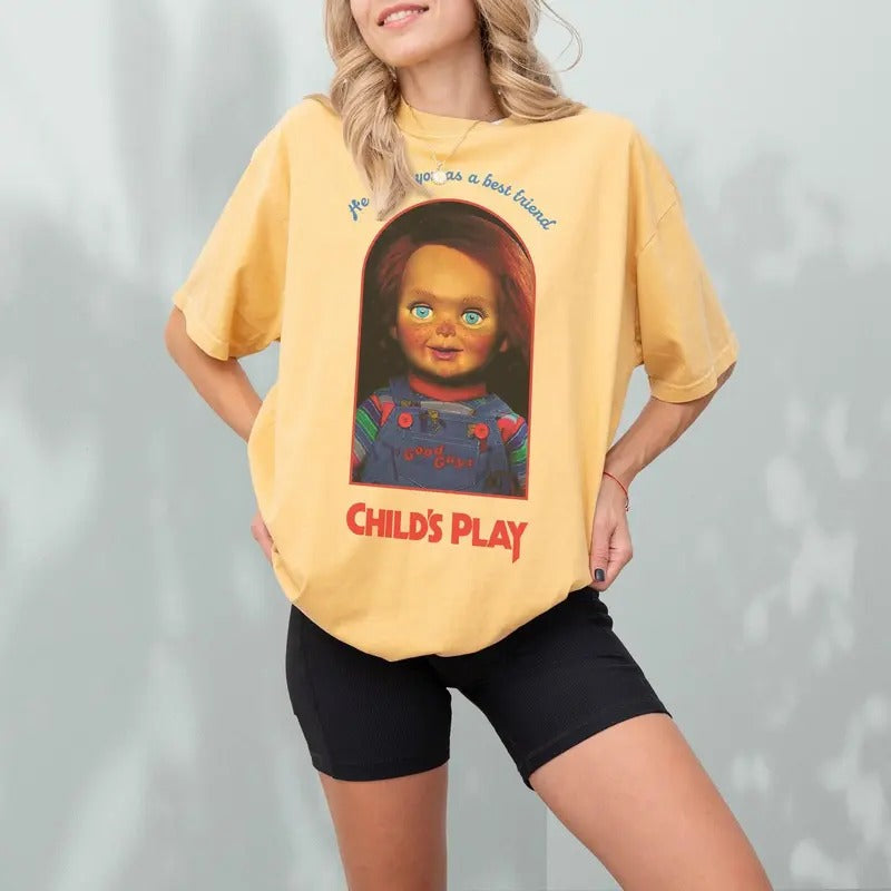 Chucky Doll T-Shirt, Childs Play Good Guys Chucky Box Horror Movie Shirt, Vintage Scary Movie Memorabilia Graphic Tee...