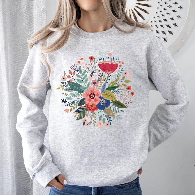 Circular Floral Folk Art Sweatshirt T-Shirts, Hoodie | HypeCrazeTee.com