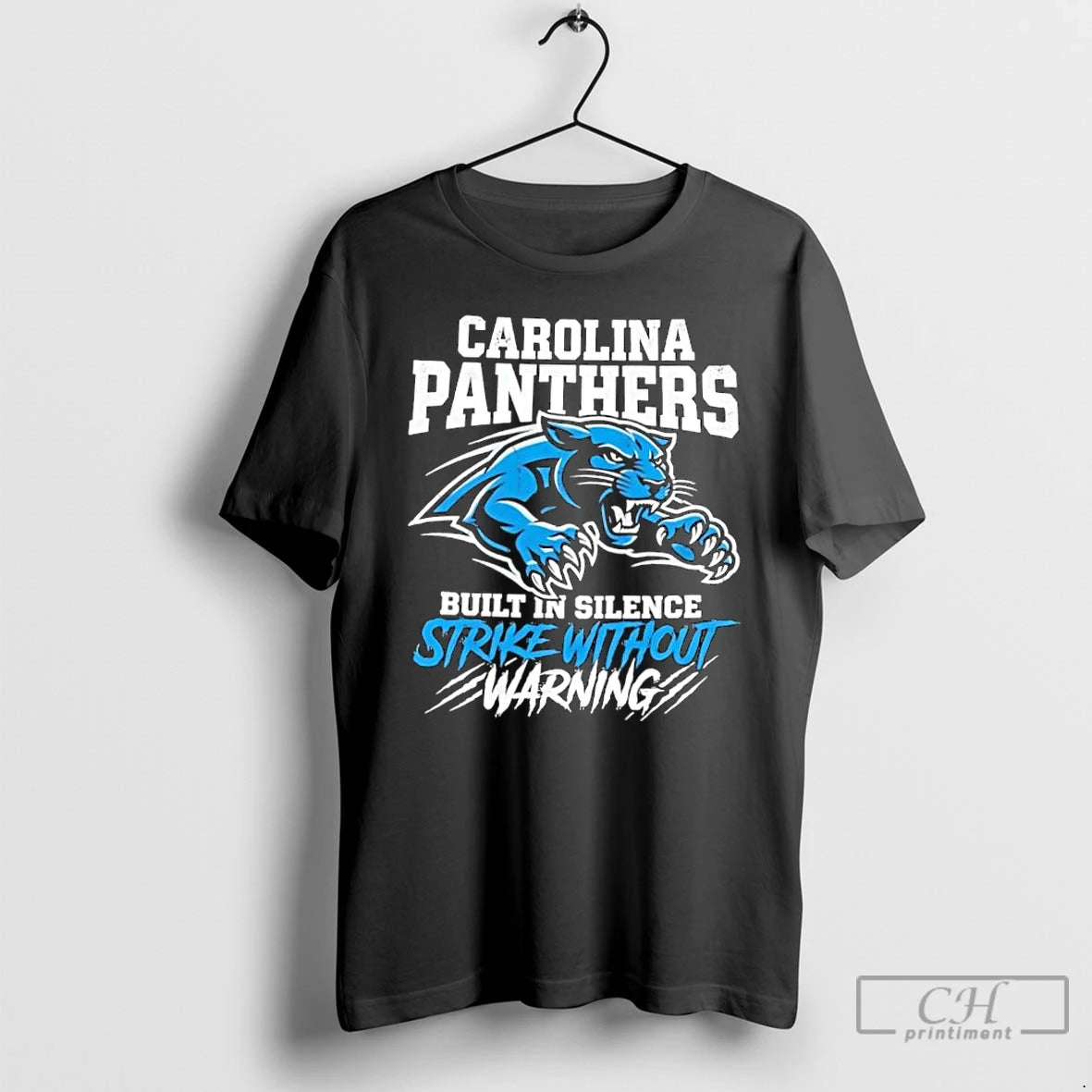 Classic Carolina Panthers Built In Silence Strike Without Warning Graphic T-Shirts, Hoodie, Sweatshirt | HypeCrazeTee.com