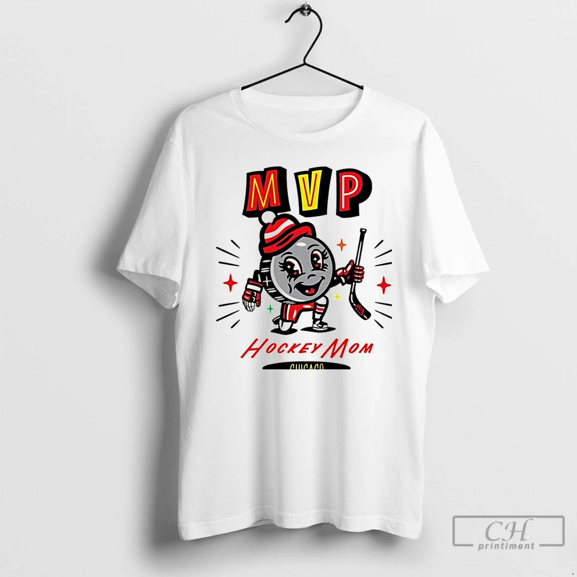 Classic Chicago Hockey Mom Mvp 2025 Cartoon Christmas T-Shirts, Hoodie, Sweatshirt | HypeCrazeTee.com