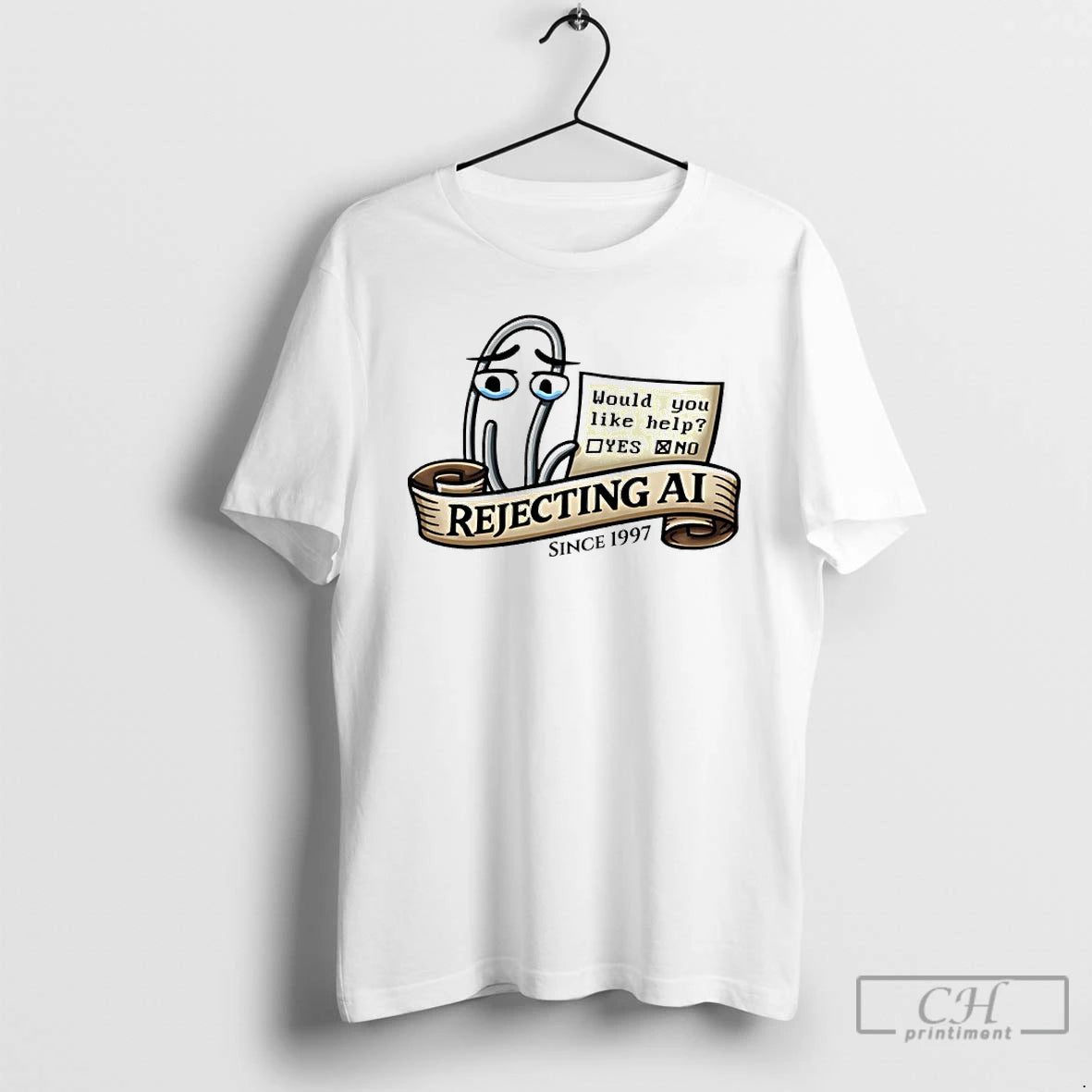 Classic Clippy Rejecting Ai Since 1997 Would You Like Help Yes Or No T Shirts Hoodie, Sweatshirt | HypeCrazeTee.com
