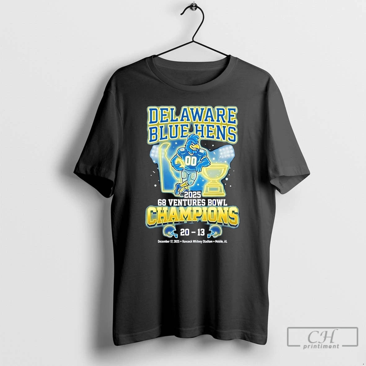 Classic Delaware Blue Hens 2025 68 Ventures Bowl Champions Score Neon T-Shirts, Hoodie, Sweatshirt | HypeCrazeTee.com
