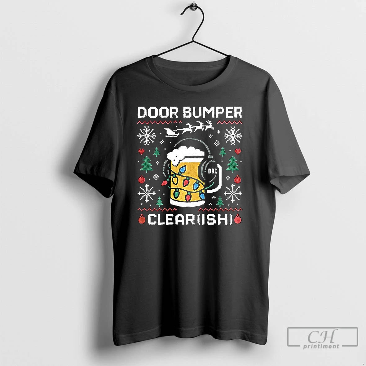Classic Door Bumper Clear Ish Beer With Headphones And Christmas Lights T-Shirts, Hoodie, Sweatshirt | HypeCrazeTee.com
