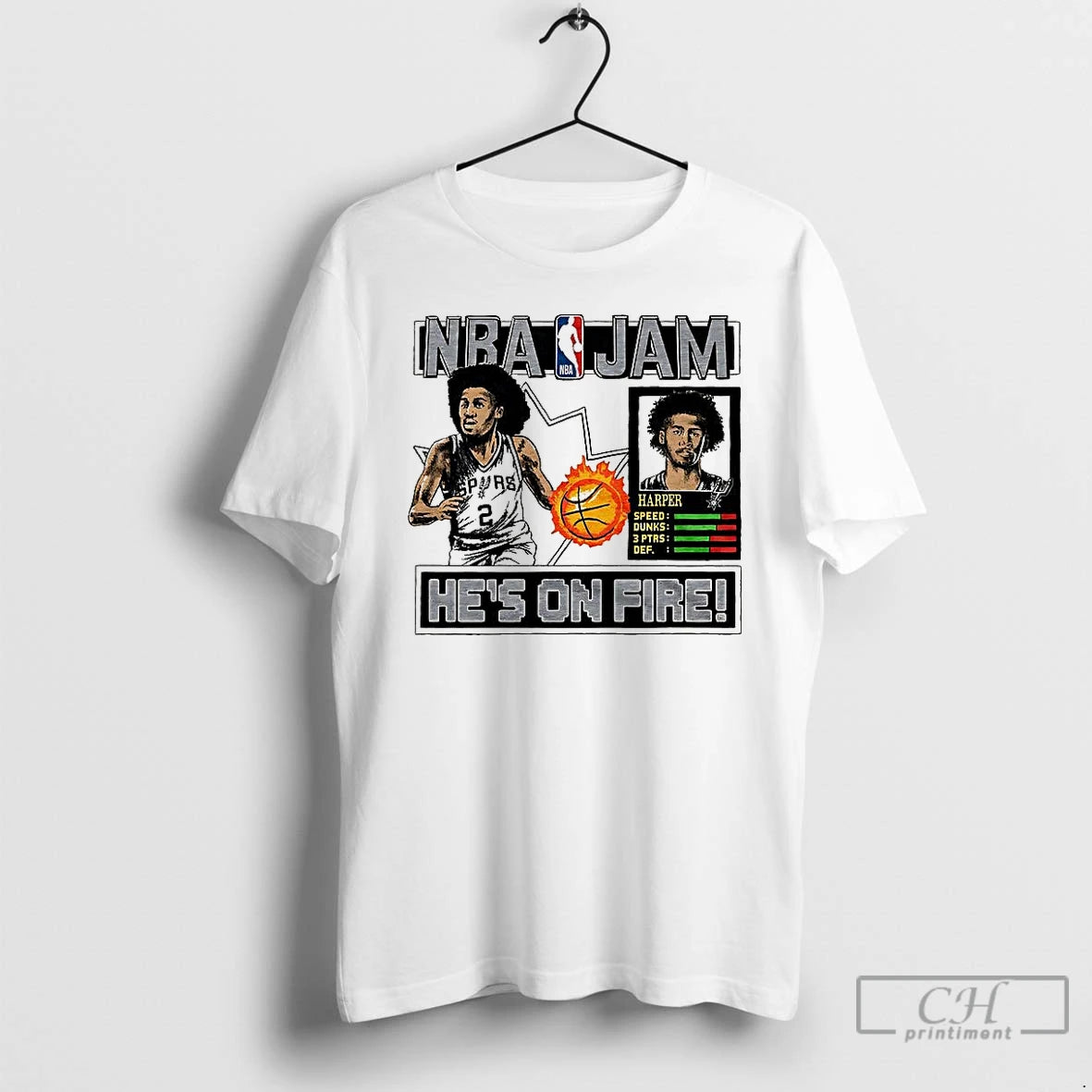 Classic Dylan Harper San Antonio Spurs Nba Jam Hes On Fire Classic Video Game T-Shirts, Hoodie, Sweatshirt | HypeCrazeTee.com
