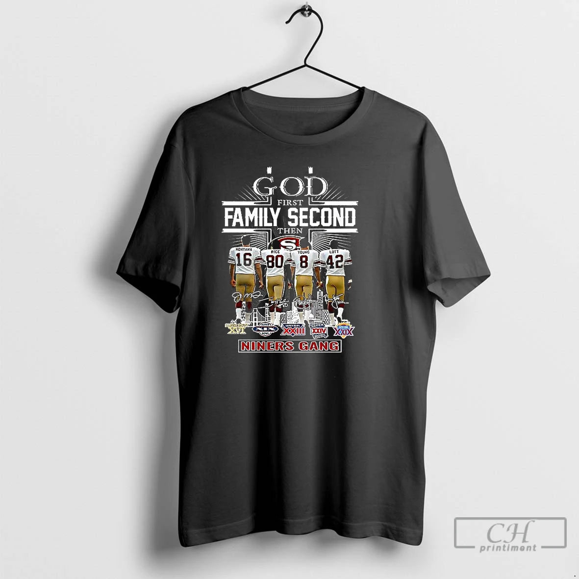 Classic God First Family Second Then Niners Gang Signature T-Shirts, Hoodie, Sweatshirt | HypeCrazeTee.com