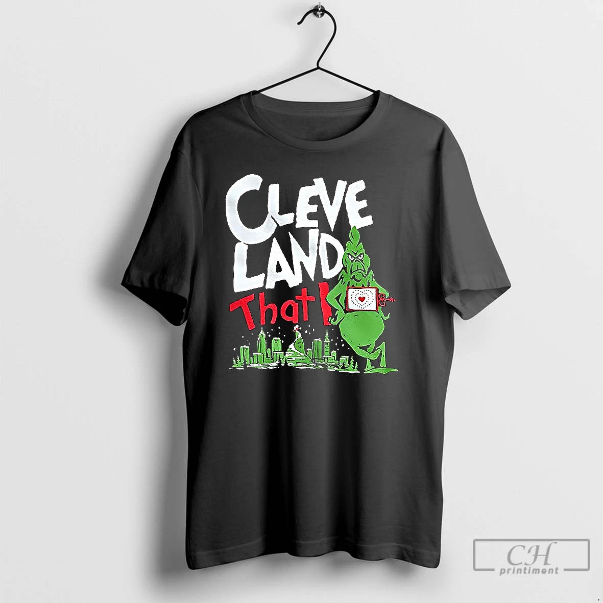 Classic Grinch Hes A Mean One Cleveland Skyline Christmas T-Shirts, Hoodie, Sweatshirt | HypeCrazeTee.com