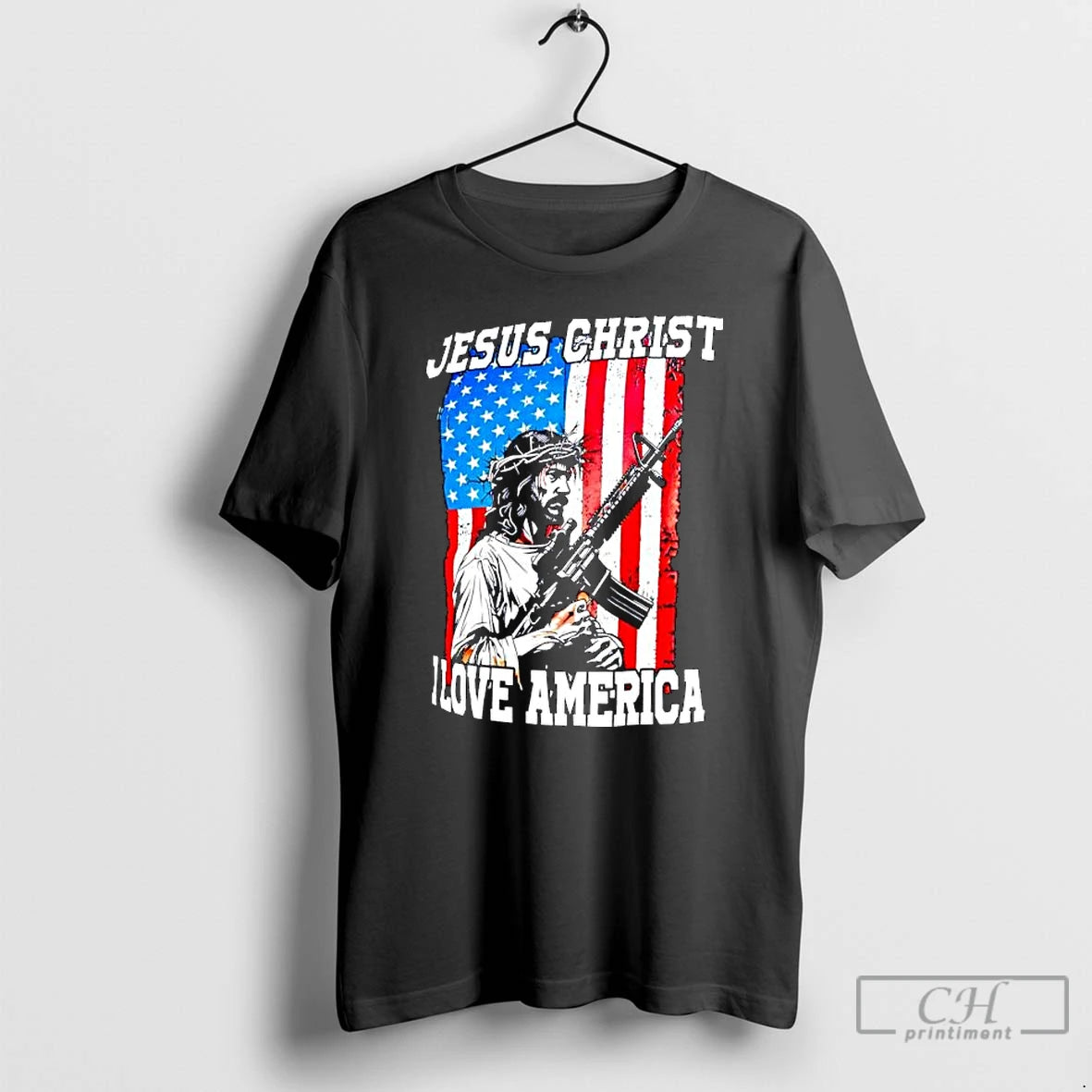 Classic Jesus Christ I Love America Rifle American Flag Graphic T-Shirts, Hoodie, Sweatshirt | HypeCrazeTee.com