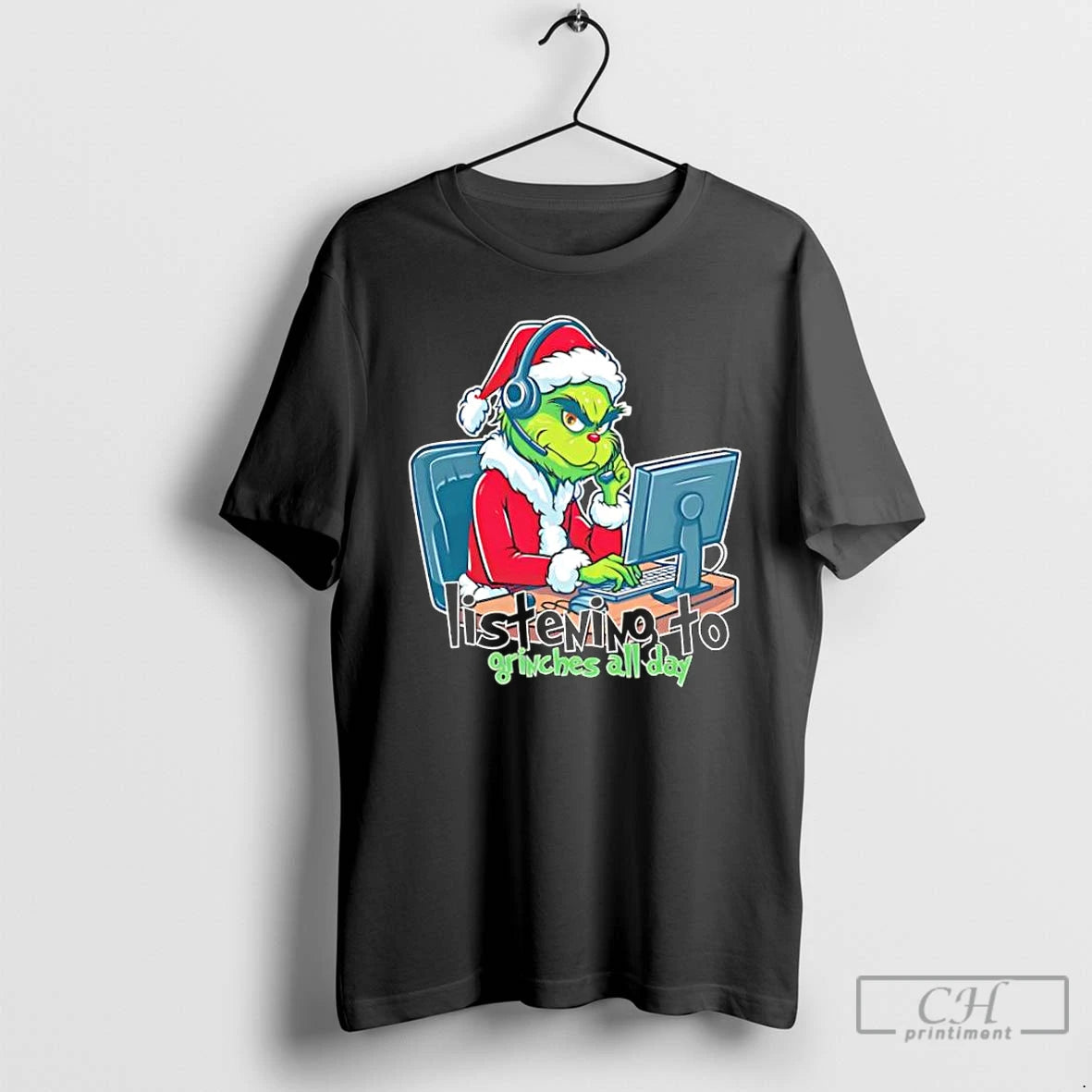 Classic Listening To Grinches All Day Christmas Grinch Telesale T-Shirts, Hoodie, Sweatshirt | HypeCrazeTee.com