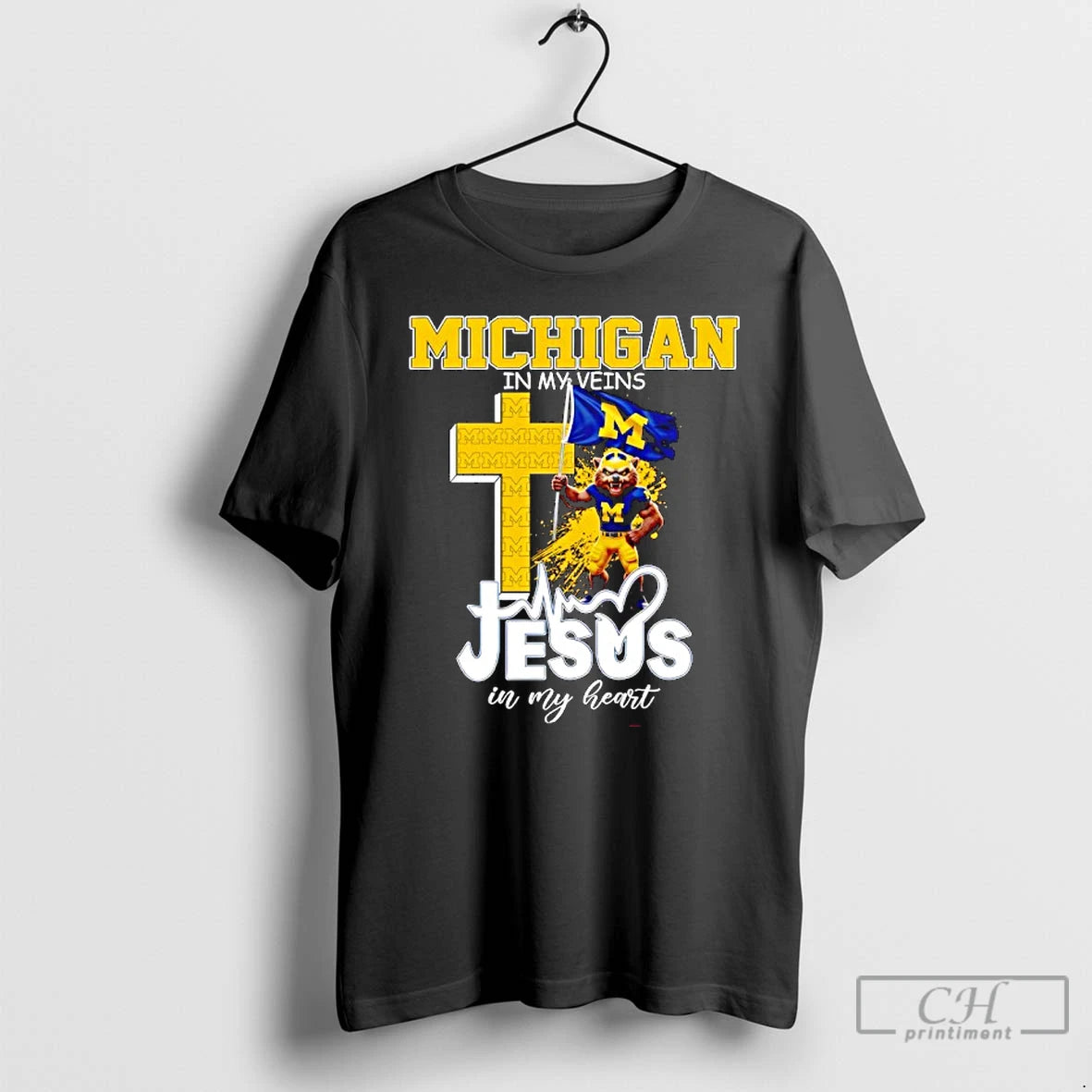 Classic Michigan Wolverines In My Veins Jesus In My Heart Flag T-Shirts, Hoodie, Sweatshirt | HypeCrazeTee.com