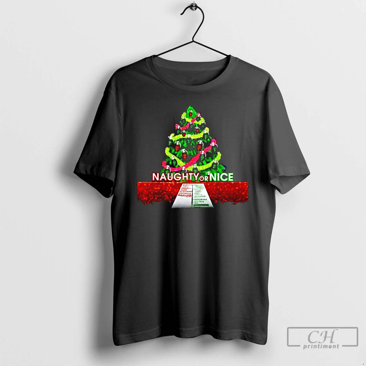 Classic Naughty Or Nice Christmas Tree Grenade Ornaments Graphic T-Shirts, Hoodie, Sweatshirt | HypeCrazeTee.com