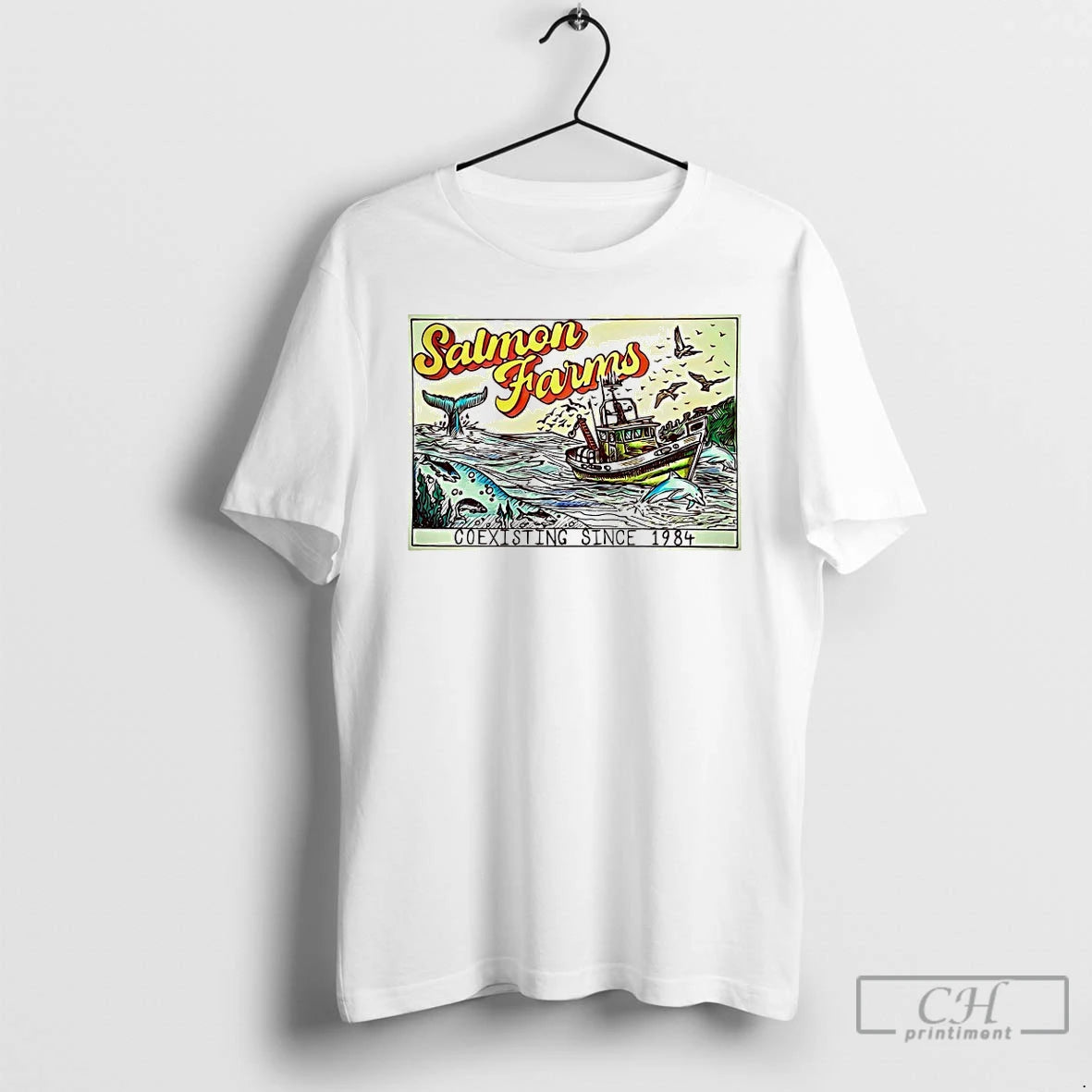 Classic Salmon Farms Coexisting Since 1984 T-Shirts, Hoodie, Sweatshirt | HypeCrazeTee.com