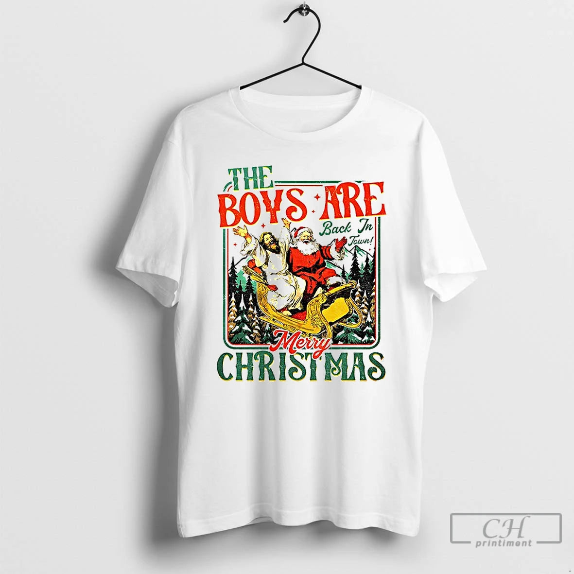 Classic Santa And Jesus The Boys Are Back In Town Merry Christmas T Shirts Sweater Hoodie, Sweatshirt | HypeCrazeTee.com
