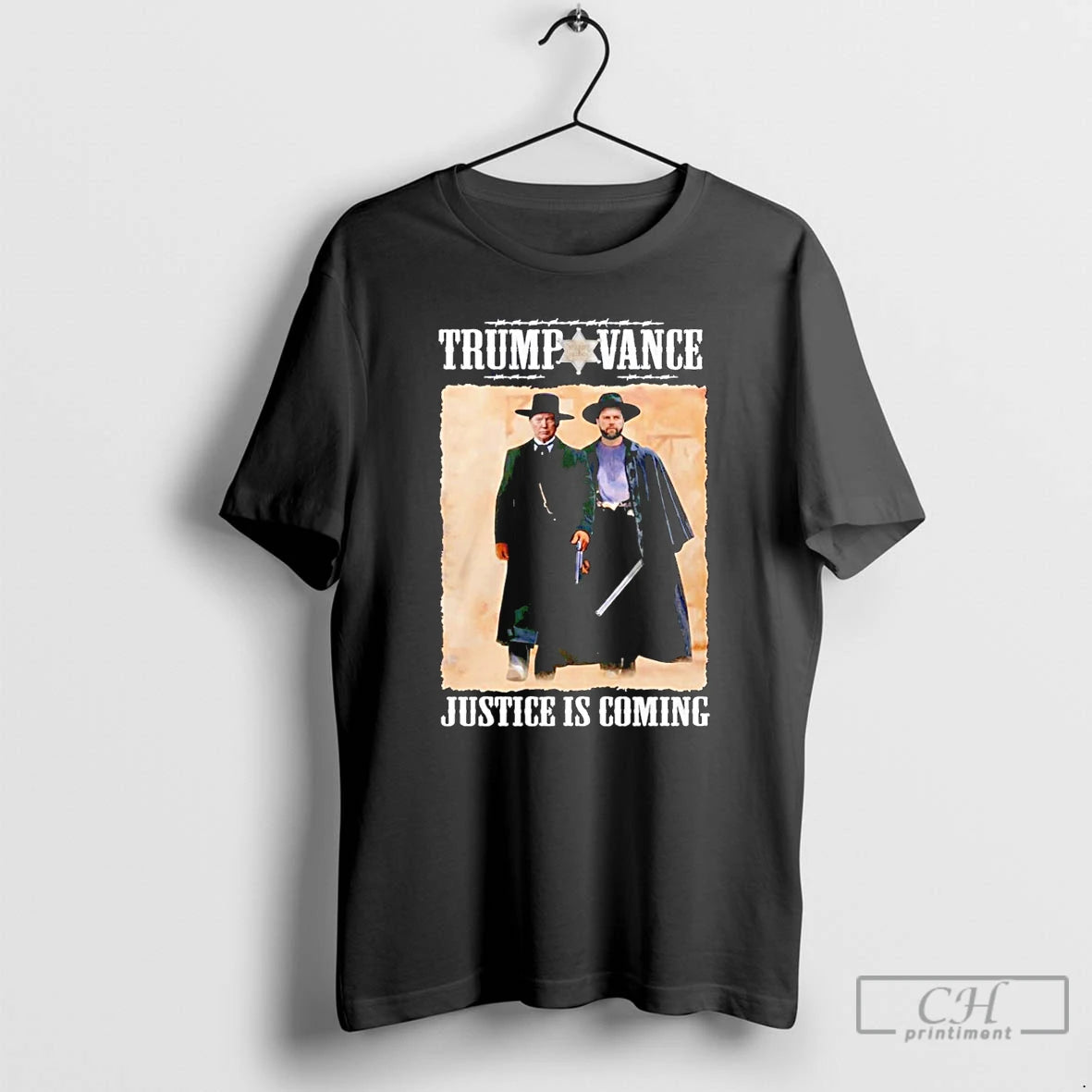 Classic Trump Vance Tombstone Movie Justice Is Coming T-Shirts, Hoodie, Sweatshirt | HypeCrazeTee.com