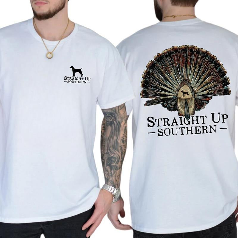 Classic Turkey Mount Southern Hunting Culture Tshirt 2-Sided, Straight Up Southern T-shirt for Men, Casual Menswear, Soft...
