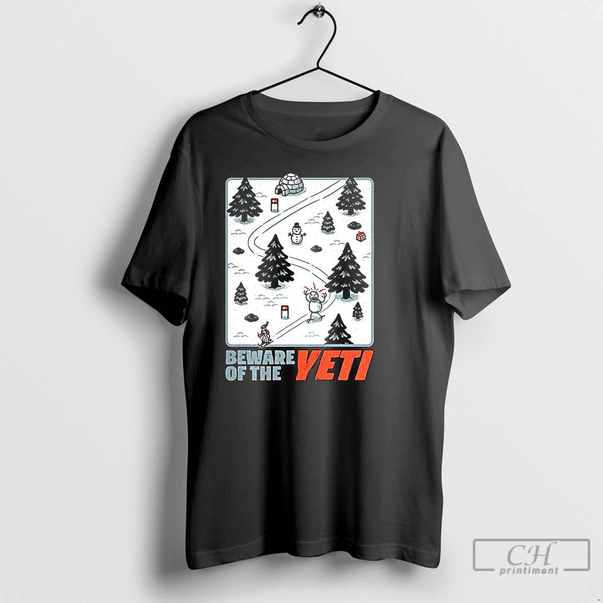 Classic Winter Skiing Game Beware Of The Yeti T-Shirts, Hoodie, Sweatshirt | HypeCrazeTee.com