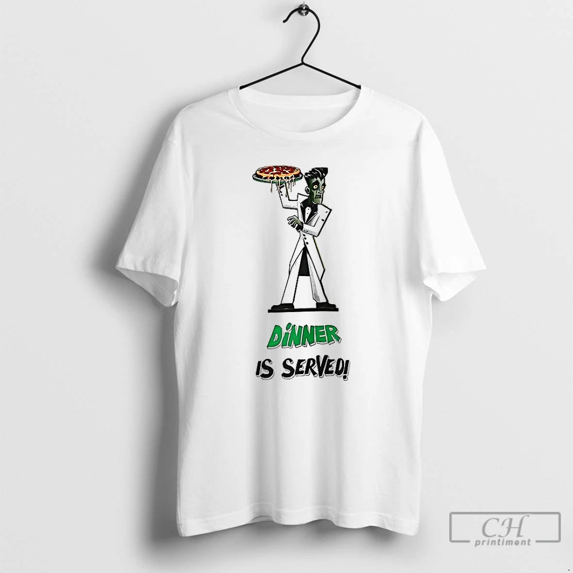 Classic Zombie Holding Pizza Dinner Is Served T-Shirts, Hoodie, Sweatshirt | HypeCrazeTee.com