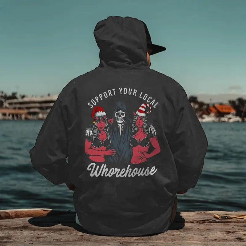 Cloeinc Letter Support Your Local Whorehouse Men Reaper Hoodie, Sweatshirt