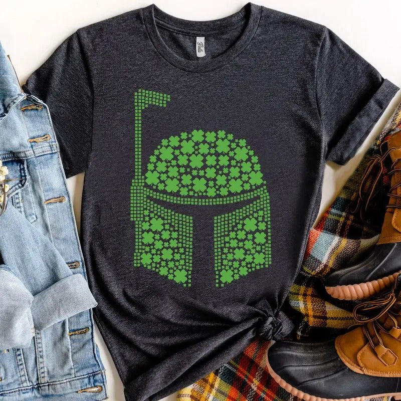 Clover Helmet St Patrick's Graphic T-shirt, Happy Patrick's Day 2024 Tee, Vacation Holiday Trip Gift Hoodie, Sweatshirt