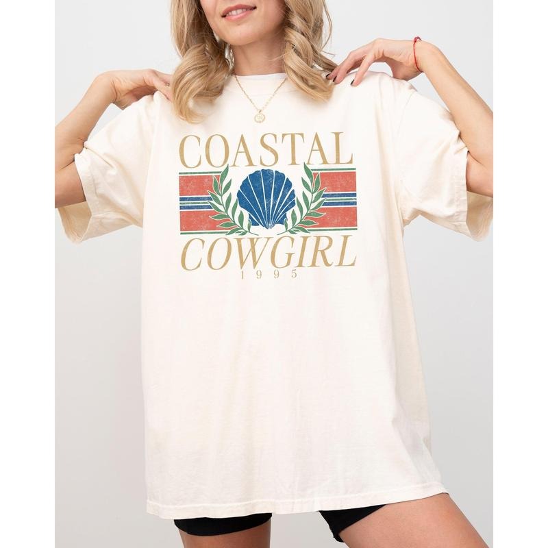 Coastal Cowgirl, Vintage Design, Summer, Beach, Vacation, Holiday, Ocean, Sea Shell Shirt, Women's Comfort Color Tee,...