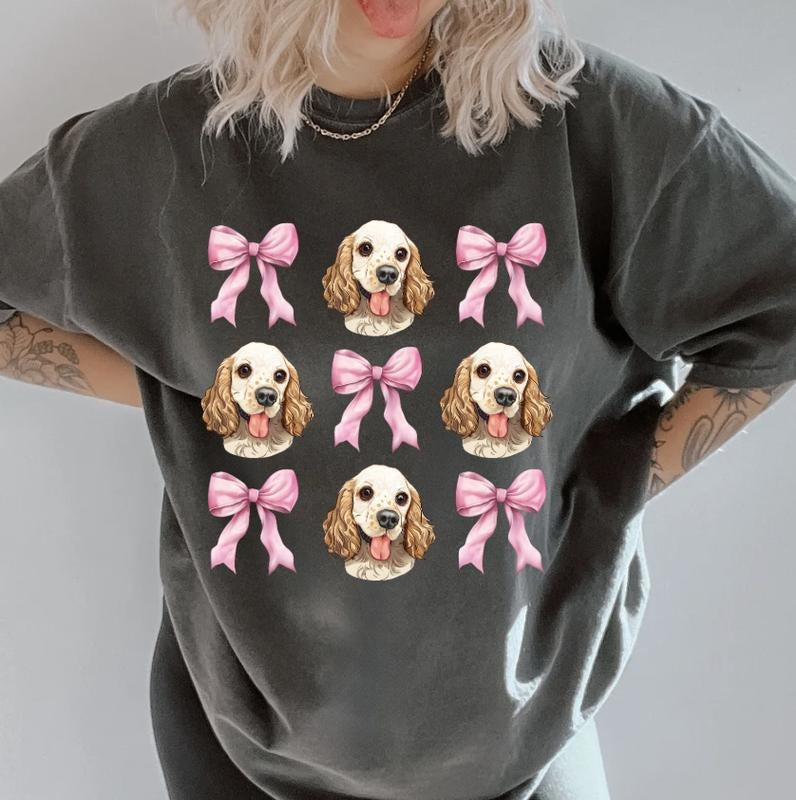 Cockerspaniel with bows Shirt ~ Unisex Apparel Relaxed Fit Printed In The USA Clothing Womenswear Casual Comfort Cotton...
