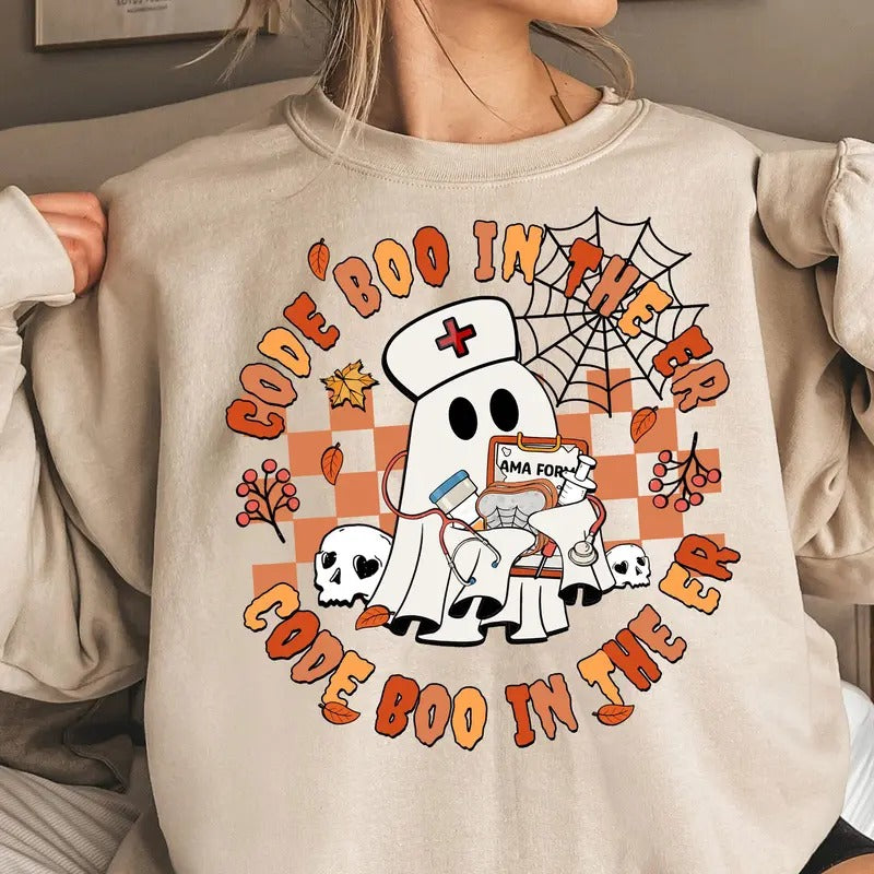 Code Boo Er Shirt Halloween Nurse Shirt Spooky Nurse Shirt Emergency Room Shirt Emergency Department Shirt Cute Ghost Shirt T-Shirts, Hoodie, Sweatshirt