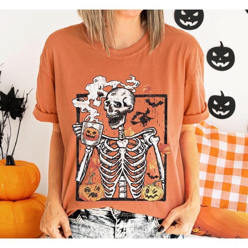 Coffee Lover Skeleton, Mom, Retro, Aesthetic, Vintage, Comfort Colors Tshirt, Women's Crew Neck, Crewneck Hoodie, Sweatshirt