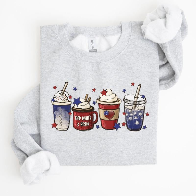 Coffee Lovers, America, Patriotic, 4th of July Sweatshirt, Women's Crew Neck, Crewneck T-Shirts, Hoodie | HypeCrazeTee.com
