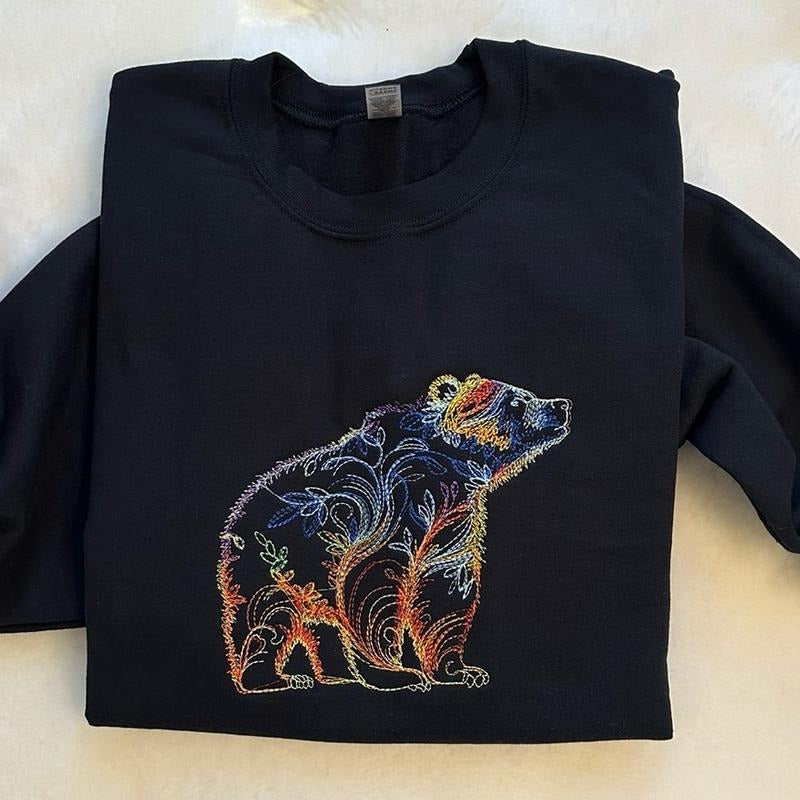 Colorful Bear Embroidered Crewneck Sweatshirt T-Shirts, Hoodie | HypeCrazeTee.com