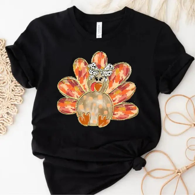 Colorful Coquette Sweatshirt, Gold Glitter Turkey Sweatshirt, Girls Fall Turkey Design for Halloween, Halloween Girls...